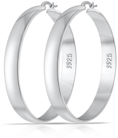 Rajputana Creolen Silber Groß 925 Für Damen 8mm Breite Large Hoop Earrings Hypoallergene Echt Silber Creolen Große Für Frauen Leichte Klobige