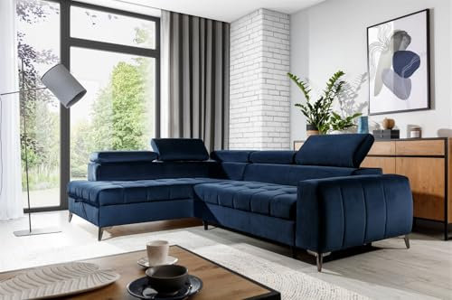 Ecksofa Schlafsofa Sofa AGNESA Stoff Salvador (Dunkelblau, Seite: Links)