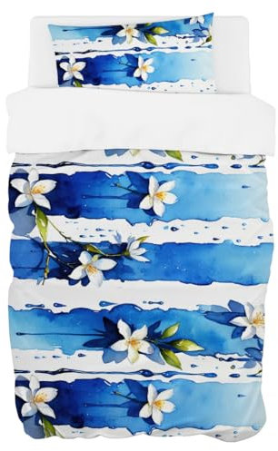 Violetpos Weißer Blume Bettwäsche 135x200 cm Microfaser mit Reißverschluss 2 teilig Set mit 1 Bettbezug und 1 Kissenbezug 80x80 cm für Einzelbett