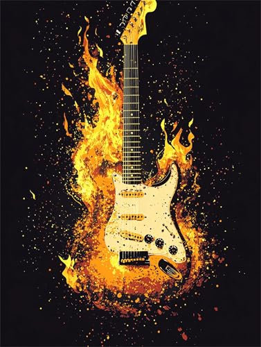 Malen Nach Zahlen Gitarre Musikinstrument Malen Nach Zahlen Kinder Anfänger,Malen-Nach-Zahlen ab 9 Jahre Mädchen Geschenke,Ölgemälde Set Pinseln Acrylpigment Leinwan,Home Wanddeko Wohnzimme 90x120cm
