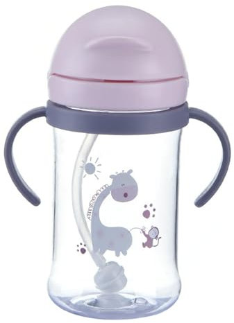 Genérico Biberon Agua Bebe, 400ml Vaso Aprendizaje Bebe, Biberon Agua Bebe, Boquilla de Mordida a Prueba de Fugas, Taza de Entrenamiento con Pajita Ponderada, Vaso Antiderrame Bebe con Pajita(rosa)
