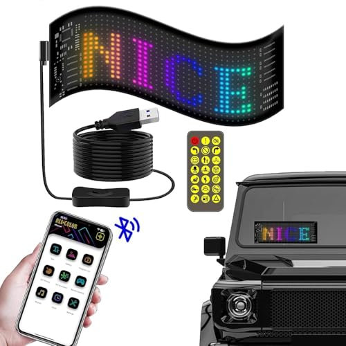 Insegne Luminose, Segno LED a Scorrimento Display LED Programmabile Pannello Flessibile della Matrice del LED, Controllo App, per Animazioni di Design Fai da Te,Testo,Graffiti (70 * 173 mm)