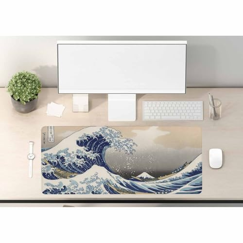 Woutay Desk Mat,Antique Japanese Wave Painting,Mousepad with Non-Slip Base,Large Mouse Mat