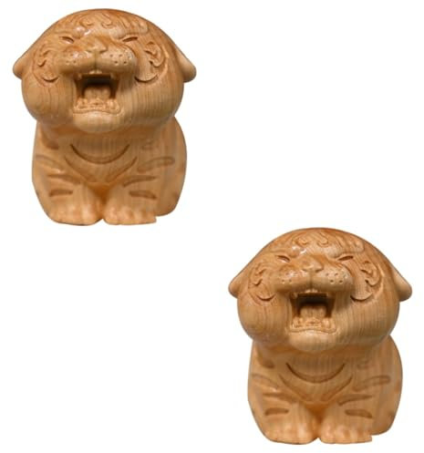 PRETYZOOM 2St süße Tigerverzierung Autodekorationen chinesische Tierkreis Tiger Statue Tiger-Schmuck bürodeko büro Dekoration Miniatur-Tigerfigur Tigerschmuck aus Holz Thuja
