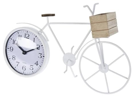 Well Home Tischuhr, Fahrrad-Design, Metall, Weiß, 33,5 x 8 x 23,5 cm