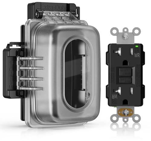 ELEGRP Outdoor GFCI Outlet with Extra-Duty in Use Cover, 20 Amp TRWR Self-Test GFI Receptacle, 1 Gang Weather Resistant in-Use Cover, Lockable, Horizontal/Vertical Mount, UL Listed, 1 Pack, Black