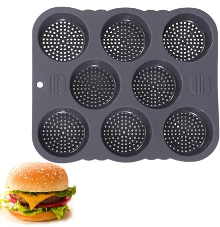 Welhammsae Moule à Pain Hamburger, 8 Cavités Moule Perforé Antiadhésif, pour Hamburger, Pain, Muffin, Gâteau, 29.8 * 25.5cm