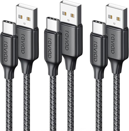 RAVIAD USB C Charger Cable 3Pack 1M Type C Cable Fast Charging 3A Braided USB A to USB-C Phone Charger Lead USBC for iPhone 16/15 ProMAX, iPad Pro, Galaxy S24 S23 Ultra, P50/P40, Pixel 9