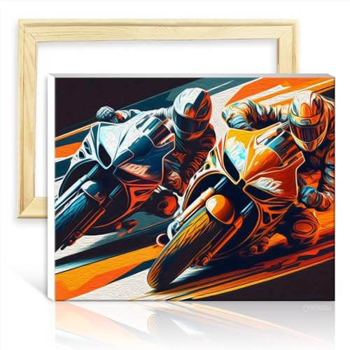 LiHEQING Ölgemälde-Set für Leinwand, Motorrad, digitales Ölgemälde-Set zum Selbermachen auf Leinwand, Heimdekoration, Gemälde, Geschenk, DIY-Rahmen (40 x 50 cm)