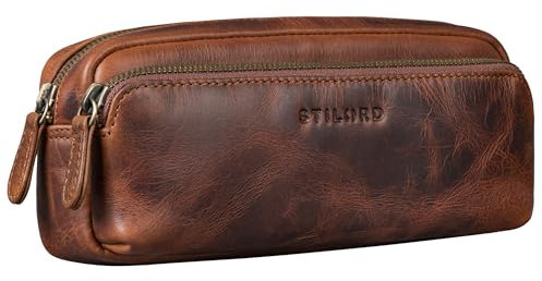STILORD 'Melissa' Federmäppchen Leder Groß Vintage mit Reißverschluss Stiftemappe Großes Etui Schule Uni Echtleder Kosmetiktasche für Damen und Herren, Farbe:Sesto - Cognac