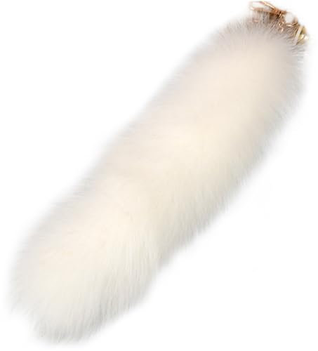 Porgeel Faux Fur Tail 15.8 '' Fuchs Schwanz weiches Kunsttier -Schwanz -Schlüsselbund flauschiger Therian Schwanz Anhänger Langer Fuchs Schwanz Schlüsselbund Weiß weiß