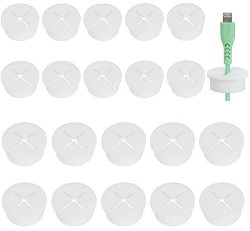 Oeillet de Bureau Blanc Oeillet de Couvercle de Trou de Câble de Bureau en Silicone pour Organisateur de Fil de Table d'Ordinateur pour Bureau Maison Ordinateur 20mm et 25mm, 20 Pièces