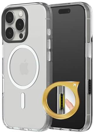 RhinoShield Clear Case mit Knopf für Kamerataste Kompatibel mit Magsafe für [iPhone 16 Pro] | Überlegener magnetischer Vergilbungsschutz, schützende Handyhülle - Schwarz Kameraring