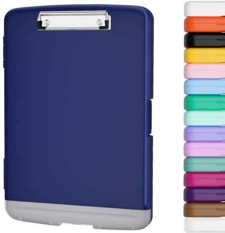 Piasoenc Klemmbrett mit Lagerung, Lagerung Klemmbretter mit Stifthalter und A4 Legal Papier Ordner, Heavy Duty Kunststoff, Folio & Side-Opening, Low Profile Clip, für Lehrer, Navy Blue