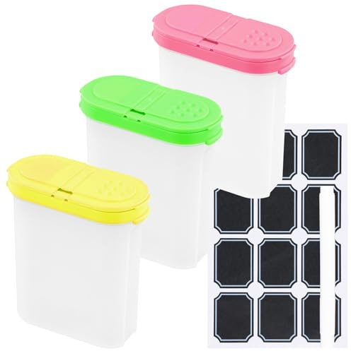 Kioiner 250 ml Vorratsdosen Set, 3 Stück Transparente Vorratsbehälter mit 12 Etiketten & 1 Whiteboard Marker – Perfekt für Getreide, Mehl, Zucker, Müsli uvm
