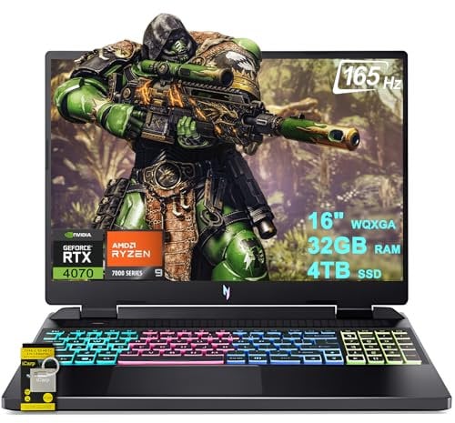 acer Nitro 16 Gaming Laptop 16 WQXGA IPS 165Hz AMD Zen 4 Octa-core Ryzen 9 7940HS Up to 10 Tops (Beats i9-12900H) 32GB RAM 4TB SSD GeForce RTX 4070 for Gaming AI Win11 ICP Hub w/Copilot AI PC
