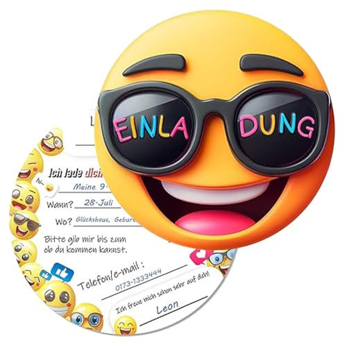 Shengou 30 Smiley Einladungskarten Kindergeburtstag,Einladungskarten Geburtstag Runde,Geburtstagseinladungen Kinder,Einladung kindergeburtstag,Einladungen smiley für Jungen und Mädchen