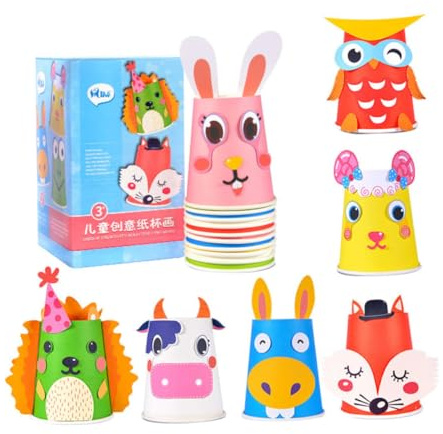 Bastelset für Pappbecher aus Papier, 12 Stück Selbstgemacht Kreativset | Papier, Pappbecher, Papierkarton, Doppelseitigem Klebeband und Karte, für Vorschulkinder im Klassenraum