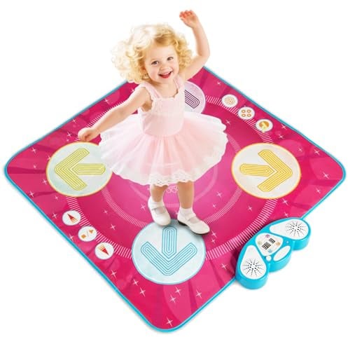 COSTWAY Tanzmatte Kinder, Musikmatte mit Led-Leuchten & Memory-Spiel & 8 Musik, Musik Matte, Geburtstag Weihnachten Tanz Spielzeug, Geschenke für Mädchen Jungen ab 3 Jahren, Rosa