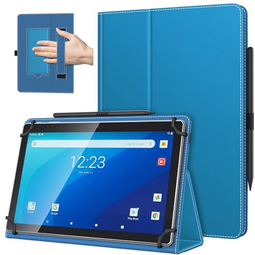 TiMOVO Universal Case for 10.1 Inch Android Tablet with Pen Loop, Lightweight Folding Stand Cover with Hand Strap for All 9.6-11 Touchscreen Tablet, Blue Wave