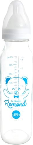 dBb Remond - Biberon Régul'Air 240 ml en Verre - Tétine NN Anticolique en Silicone Débit Régulier - Nouveau-né 0 à 4 Mois - Résistant Chaleur – Sans BPA - Fabrication Française - Blanc