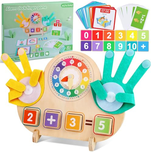 KOVSGQ Montessori Holz Mathe Zählspielzeug Holzspielzeug Fingerzählmathe Kinder Mathe Lernspielzeug Aus Holz Spielzeug ab 3 Jahre Geschenk für Vorschule Jungen Mädchen Zum Geburtstag Neujah (Uhr)