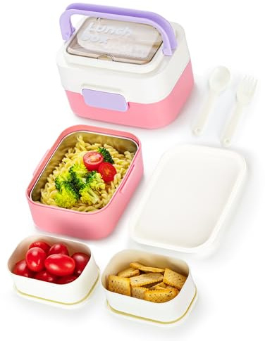 Lille Home Edelstahl-Bento-Lunchbox, Stapelbar, 2-lagig | 1810 ml, Tragbar. All in 1 Jausenbox, BPA Frei, Inklusive Besteck und 2 Dressingbehältern, Picknick & Unterwegs