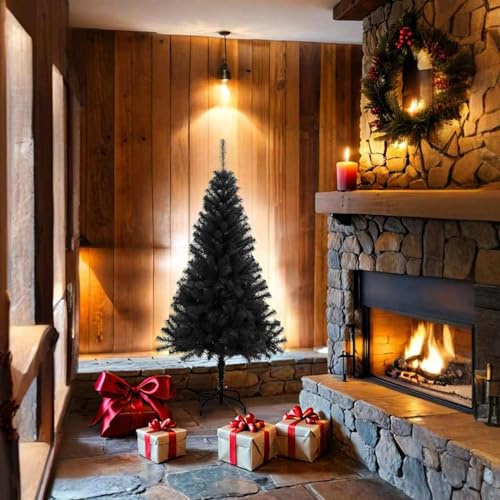 Gecheer Albero di Natale Artificiale Nero 150 cm, Realistico, Stabile, Riutilizzabile, PVC, Acciaio, Interno ed Esterno