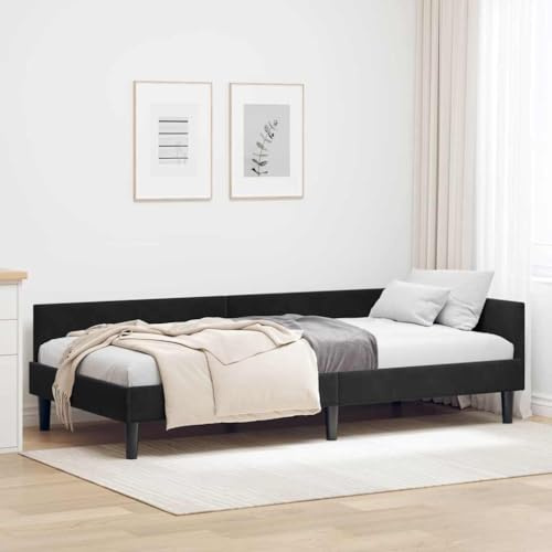 ACAGALA Tagesbett 100x200 cm, Bettgestell mit Kopfteil und Lattenrost, Eckbett in Stoff ohne Matratze, Jugendbett Einzelbett Gästebett Schlafsofa für Schlafzimmer Wohnzimmer, Schwarz