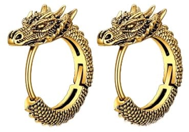 ChainsHouse Herren Ohrringe Edelstahl Creolen Drachen Ohrstecker Wasserfest | Creolen Damen Hoop Huggie mit Nieten, Männer Kreolen Silber/Gold/Schwarz, Punk Ohrpiercing Schmuck für Geburtstag Jahrestag