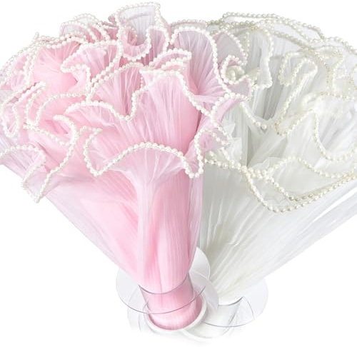 ZOMKIFA Carta per Bouquet Fiori Set 2 Pezzi Perle 28x360cm Bianco Rosa Chiaro Imballaggio Fiori San Valentino Matrimonio Fiorista