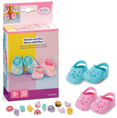 BABY born Schuhe mit Pins, 2 Paar für 43 cm Puppen | 2 Paar Schuhe, 12 Deko-Pins, passend für 43 cm Puppen