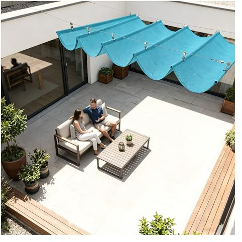 Vela Parasole A Onda Retrattile Scorrevole,Copertura Pergola A Baldacchino, Tenda Ombra con Ferramenta Patio Esterno，Ideale per spazi esterni, giardini d'inverno(W2*L12m/W6.56*L39.37ft)