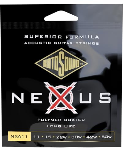 Rotosound NXA11 Clear Coated Phosphor Bronze Light Gauge Acoustic Guitar Strings (11 15 22 30 42 52)