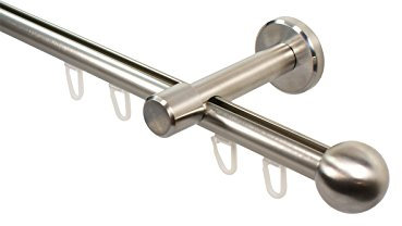 Gardinenstange mit Innenlauf Edelstahl Optik 16 mm Endstück Kugel, Wandabstand 7 cm, 180 cm