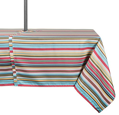 DII 100% Polyester, Spill proof and Waterproof, Machine Washable, Outdoor Tablecloth With Zipper and Umbrella Hole, 60x120, Warm Summer Stripe, Seats 10 to 12 People (CAMZ34859)