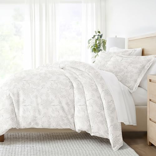 Linen Market ienjoy Home Gemustert Bezug-Set, Baumwolle, Weinreben Grau, California King