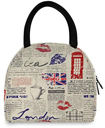 Mnsruu Vintage Union Jack Women Lip Kiss Insulated Lunch Box Cooler Bag Lunch Bag Tote for Work School Picnic