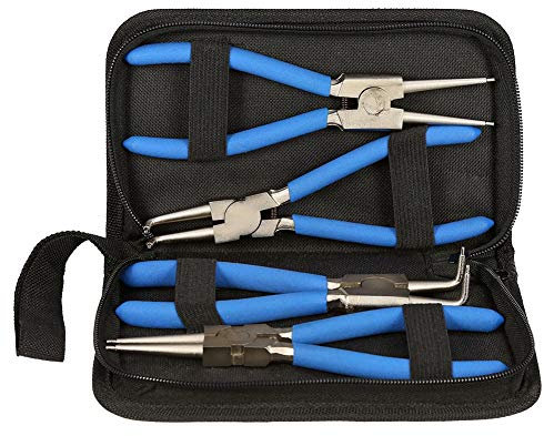 Professionelle Sicherungsringzangen-Set, 4tlg Sprengringzangen 17,8 cm Sicherungsringzange Seegering-Zangen Set mit tauchbeschichteten Griffen und interner Resetfeder