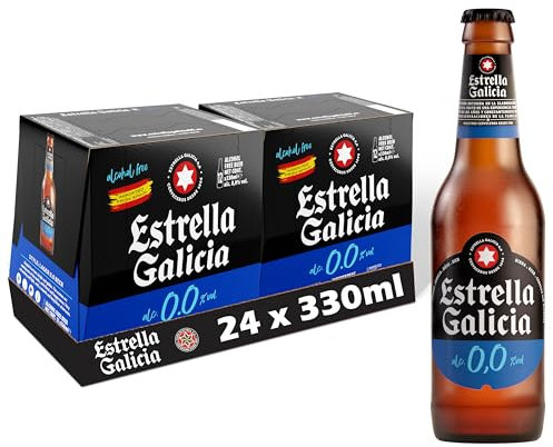Estrella Galicia Alcohol Free Beer 24 x 330ml Bottles – Premium Spanish Non Alcoholic Lager Beer, Crisp and Refreshing 0.0% Alcohol Free Lager with Light Malt and Subtle Hop Flavour