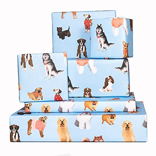 Central 23 - Blaues Geschenkpapier Hunde - 6 Blatt Geschenkpapier - Geburtstag- Recycelbar