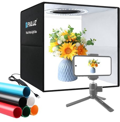 PULUZ 30cm Fotostudio lichtzelt Fotobox Photo Studio Box Fotozelt fotografiere Light Box mit 112 LED dimmbaren Lampenperlen 6 Farben Hintergründe(30cm, Schwarz)