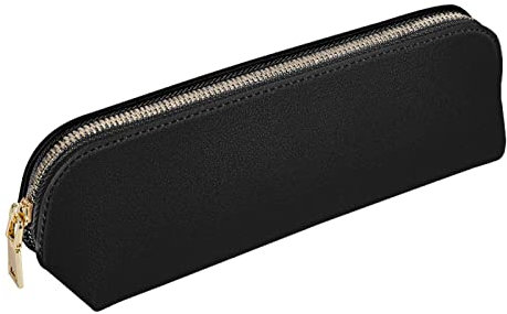 Shengyaju Pencil Bag Pen Case Stationery Bag Cosmetic Bag, PU Leather Small Pencil Pouch Students Stationery Pouch Zipper Bag for School Girls Teens Adults (Black)