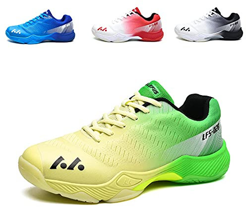 BLBK Badmintonschuhe, Squashschuhe, Hallenschuhe für Verschiedene Bodenbeläge, bequemer und Fester Griff/Unisex-Volleyballschuhe,Gelber Farbverlauf Grün 44