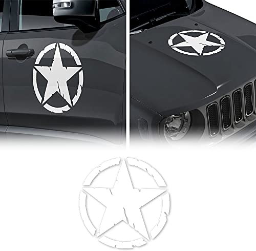 4R Quattroerre.it 17112 Aufkleber Army Star Armeestern für Jeep Renegade Autohaube Vordertür, Durchmesser 33 cm, Weiß, 2 Stücke