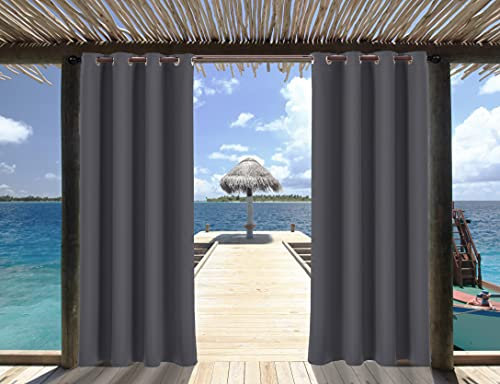 Rideau imperméable gris foncé pour extérieur, rideaux occultants avec œillets pour jardin, terrasse, balcon, tonnelle, 2 panneaux (132,9 x 238,9 cm)