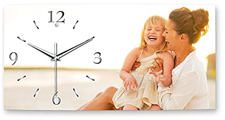 Kreative Feder Wanduhr mit Ihrem Wunschmotiv | Luxus Designer Wanduhr aus Alu-Verbund | wahlw. mit Funk- oder Quarzuhrwerk | leise ohne Ticken | Made in Germany (leises Funkuhrwerk, 80x40cm)