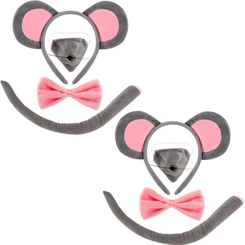 SGBETTER 8 Pieces Mouse Costume Set Mouse Ears Headband Mouse Nose Tail Mouse Bow Tie Grey Animal Costume Accessories for Halloween Party Cosplay Masquerades