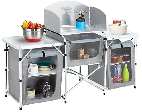 The Fellie Camping Kitchen Folding Camp cupboards Outdoor Kitchen Tables and Storage Units for Picnic and BBQ (Grey2)