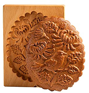 Keksformen aus Holz, 3D-Backformen, Ausstechformen geschnitzte Prägeform, Haus, Hirsch, Rose, Igel, Blumen und grüne Blätter, Tannenzapfen, Himbeeren, Vögel